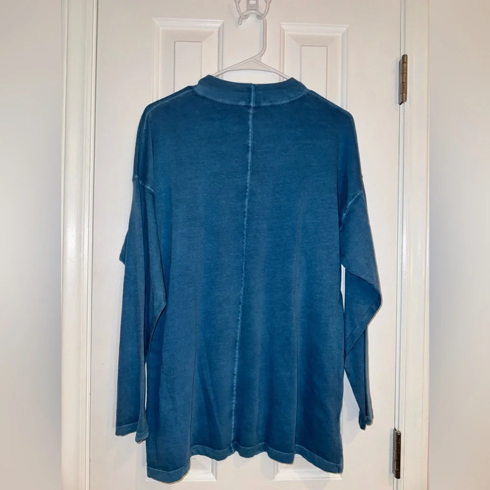 Free People *New* turquoise Bluish Green color Long Sleeve high collar Tee Shirt - Picture 6 of 11